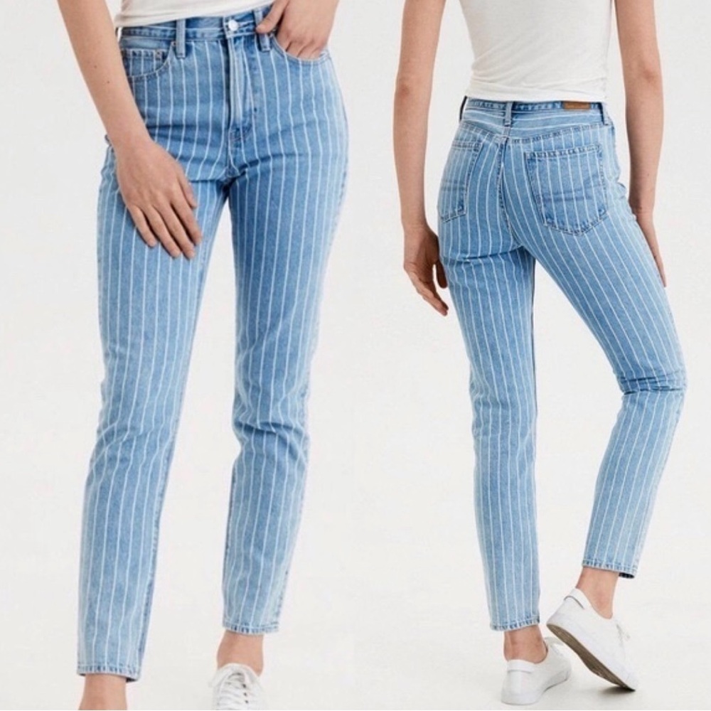 American Eagle Striped Mom Jeans - Size 4 | High Rise Light Wash Denim